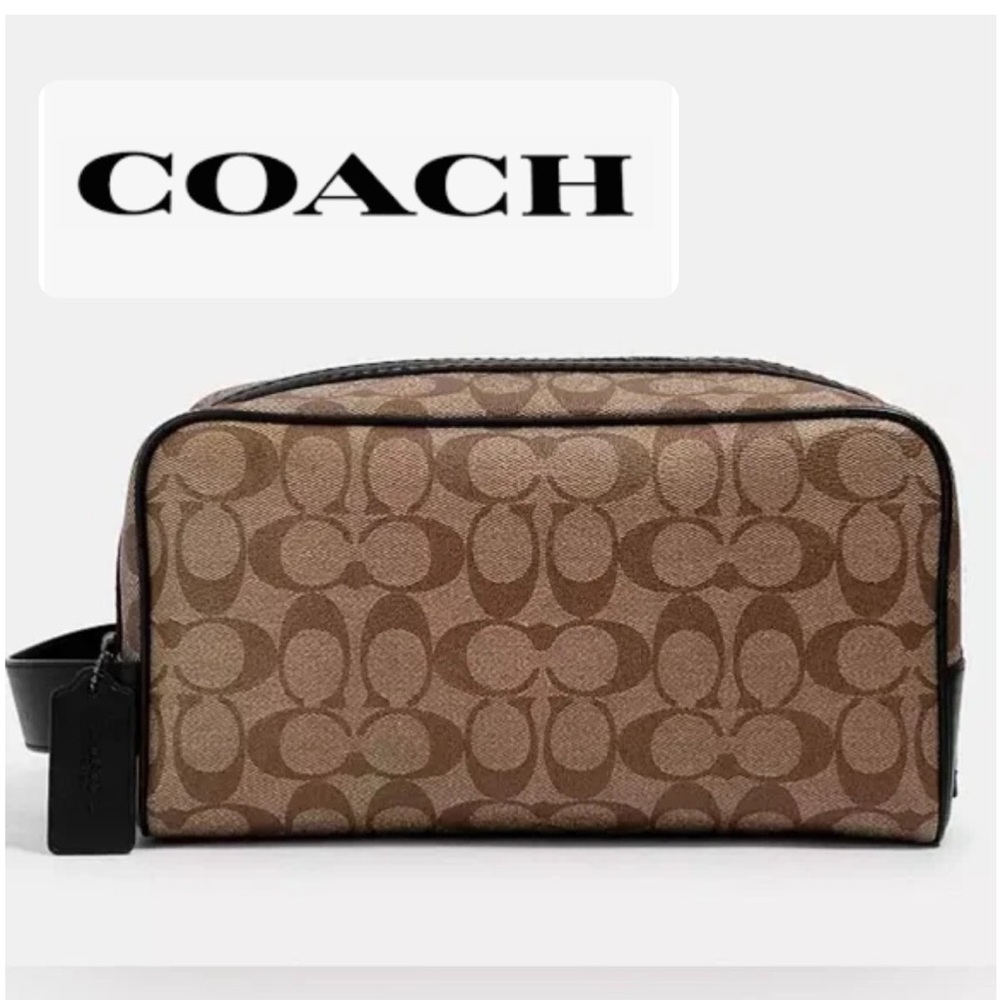 Coach Signature Tan and Black Toiletry Bag Unisex Brand New - no tags